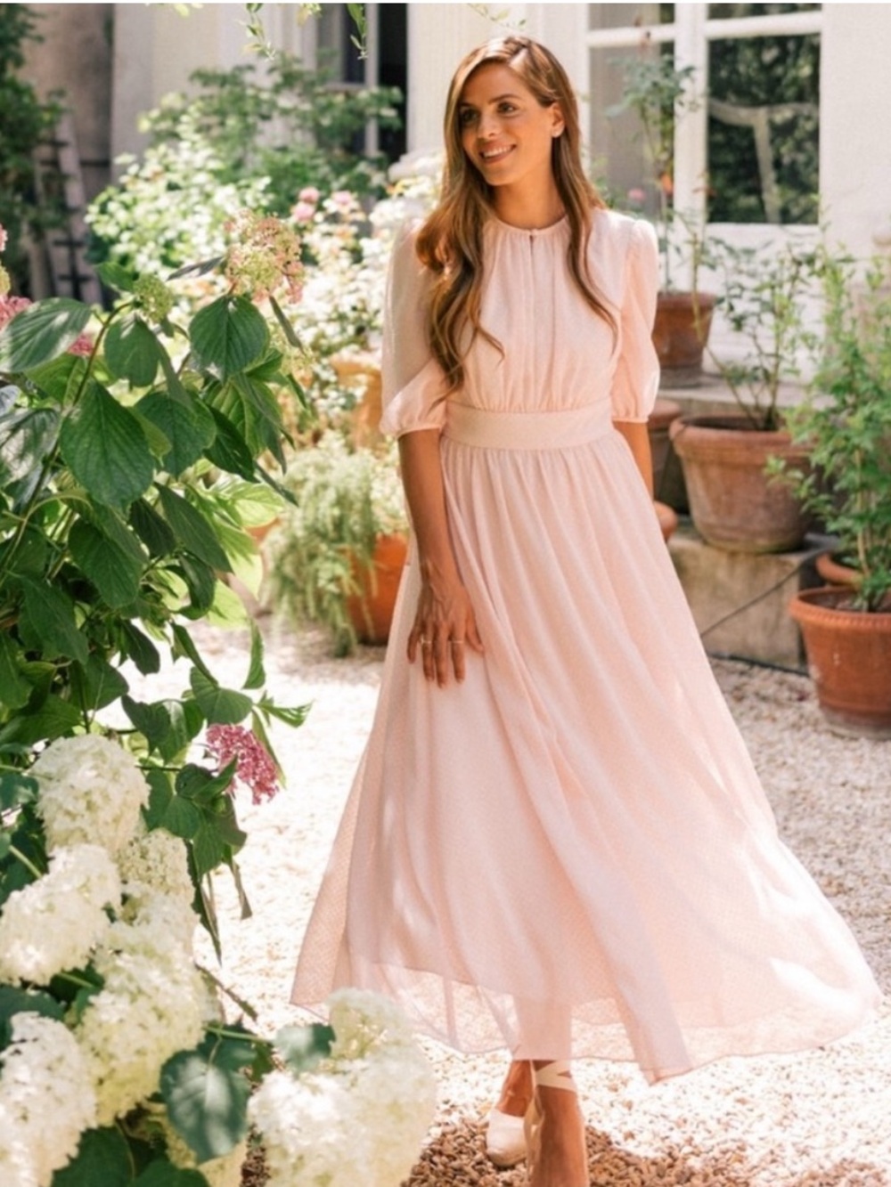 Gal Meets Glam- Louise Maxi Dress Light Pink Swiss Dot- Size 6